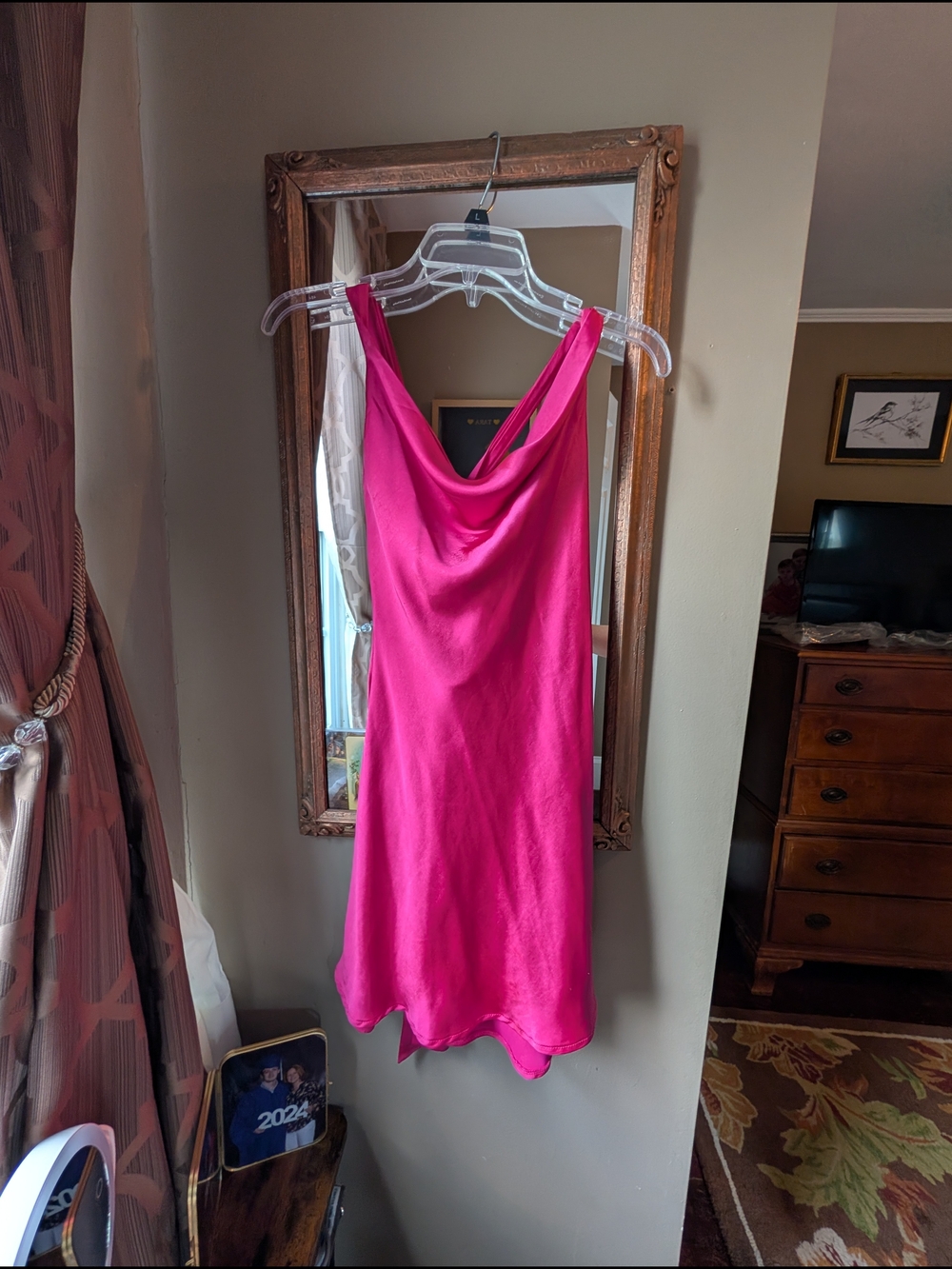 Altar'd State Hot Pink Satin Cowl-Neck Slip
